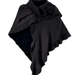Zillertaler Trachtenwelt Ponchos-Damen Dreieck Rüschen Poncho, Schwarz