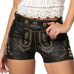 Zillertaler Trachtenwelt Lederhosen-Damen Lederhose "Mona", Schwarz