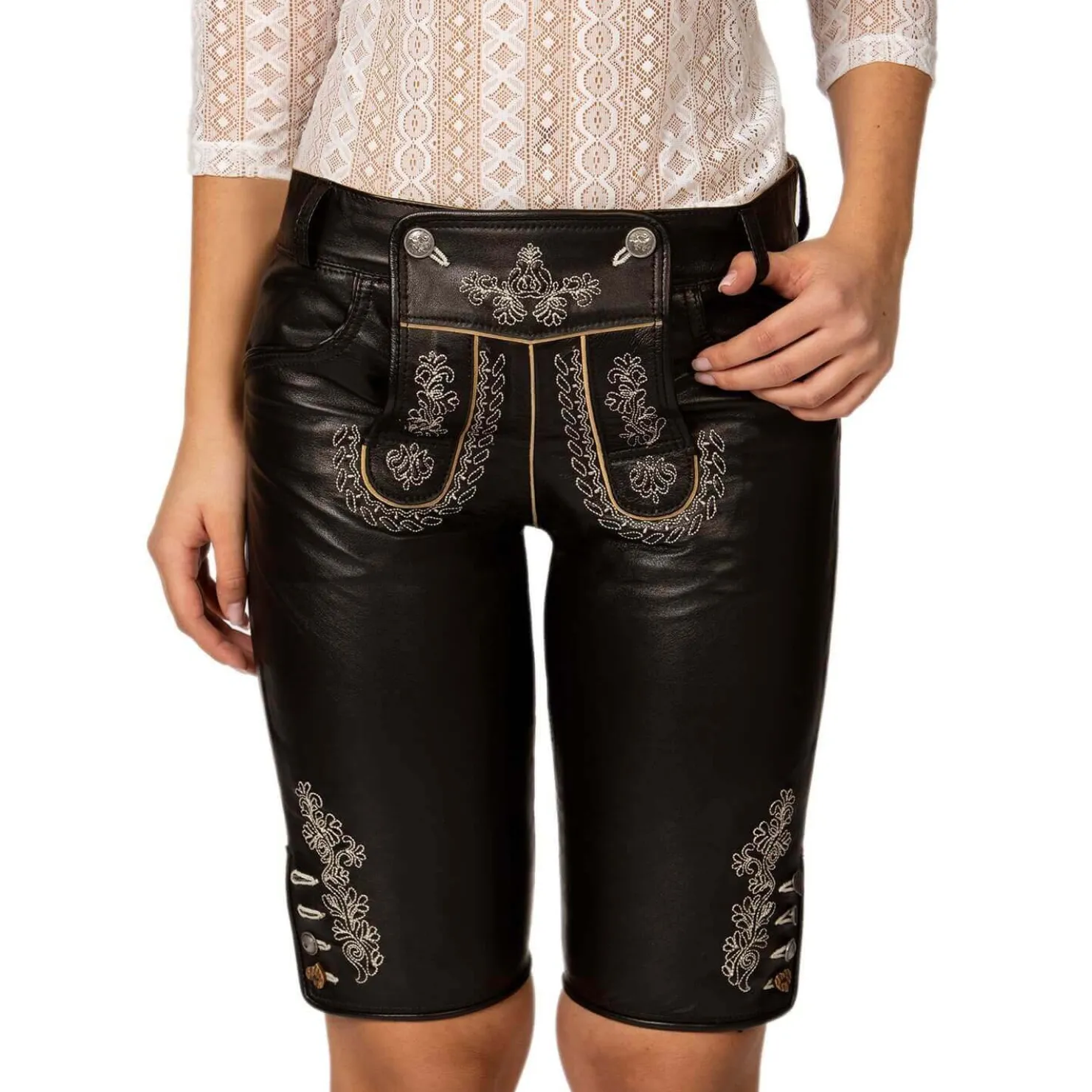 Zillertaler Trachtenwelt Lederhosen-Damen Lederhose "Roxanne", Schwarz