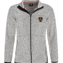 Zillertaler Trachtenwelt Jacken-Damen Strickfleece Jacke "Österreich", Hell Grau