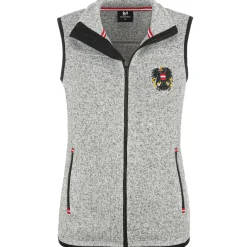 Zillertaler Trachtenwelt Jacken-Damen Strickfleece Weste "Österreich", Hell Grau