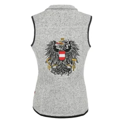 Zillertaler Trachtenwelt Jacken-Damen Strickfleece Weste "Österreich", Hell Grau