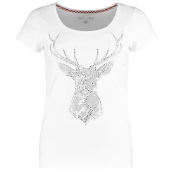 Zillertaler Trachtenwelt Shirts-Damen T-Shirt "Hirsch", mit Glitzer Weiß