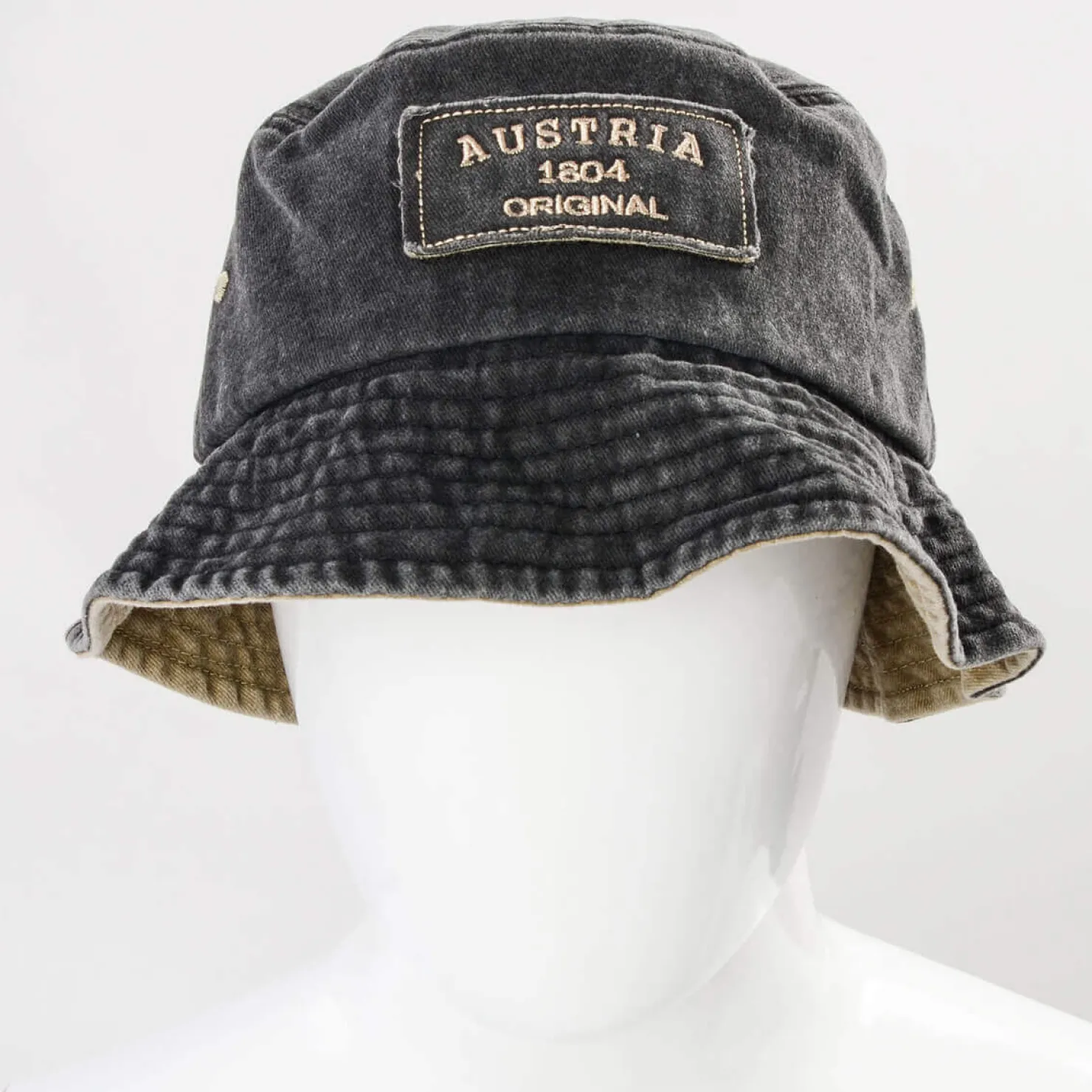 Zillertaler Trachtenwelt Accessoires-Fischermütze “Austria”, Anthrazit- Beige