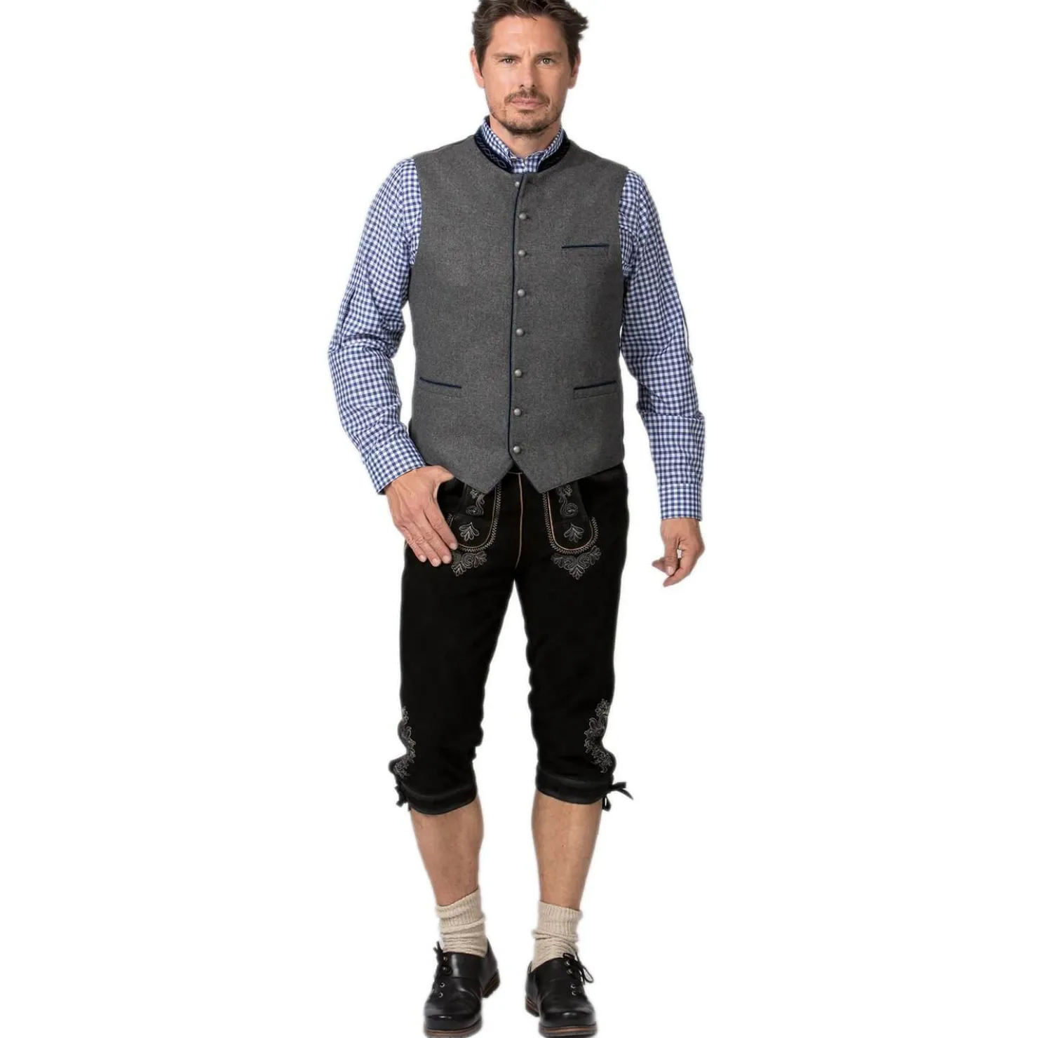 Zillertaler Trachtenwelt Gilets-Herren Gilet "Fabrizio", -Blau Grau