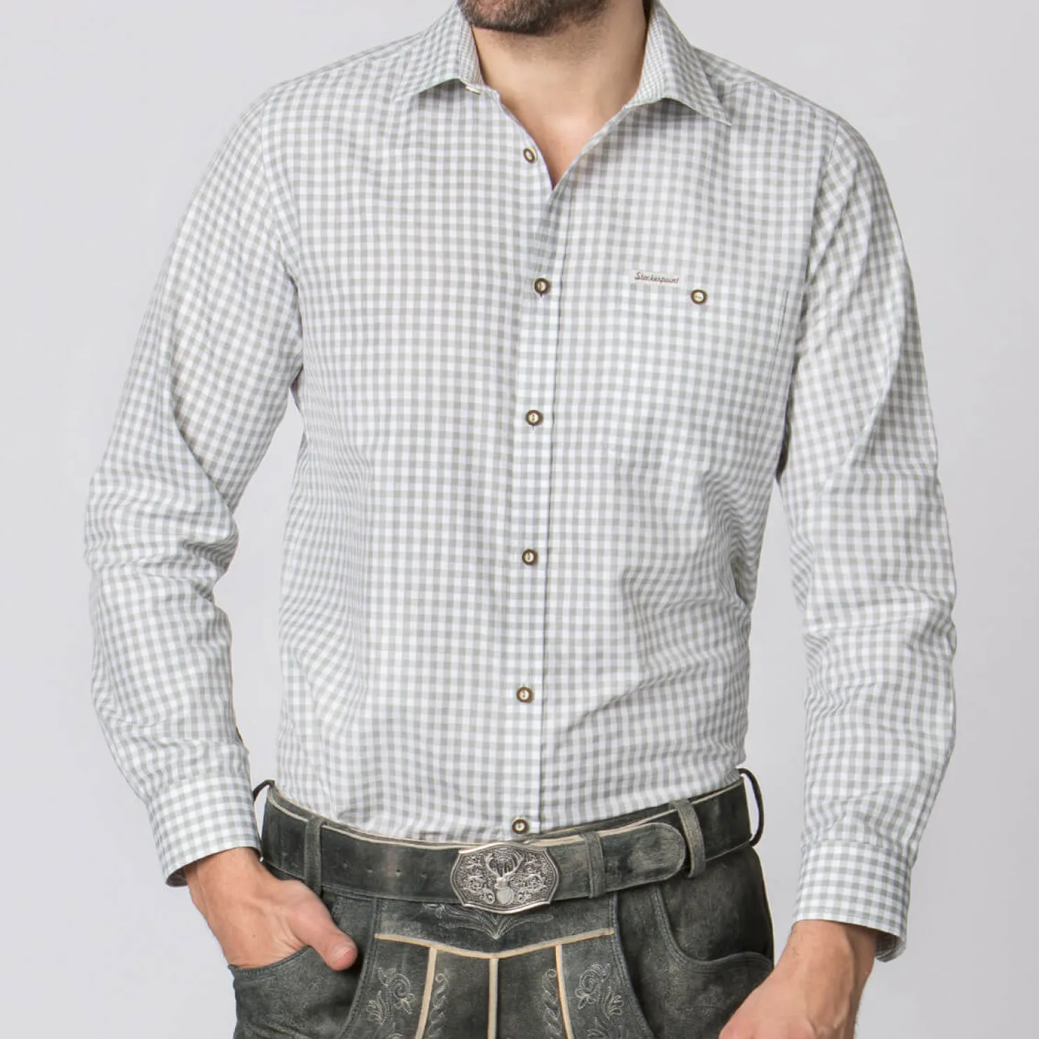 Zillertaler Trachtenwelt Hemden-Herren Hemd "Conrad" Langarm, Salbei Grün