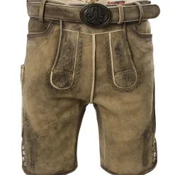 Zillertaler Trachtenwelt Lederhosen-Herren Hirschlederhose "Hirschvogel", Hell Braun