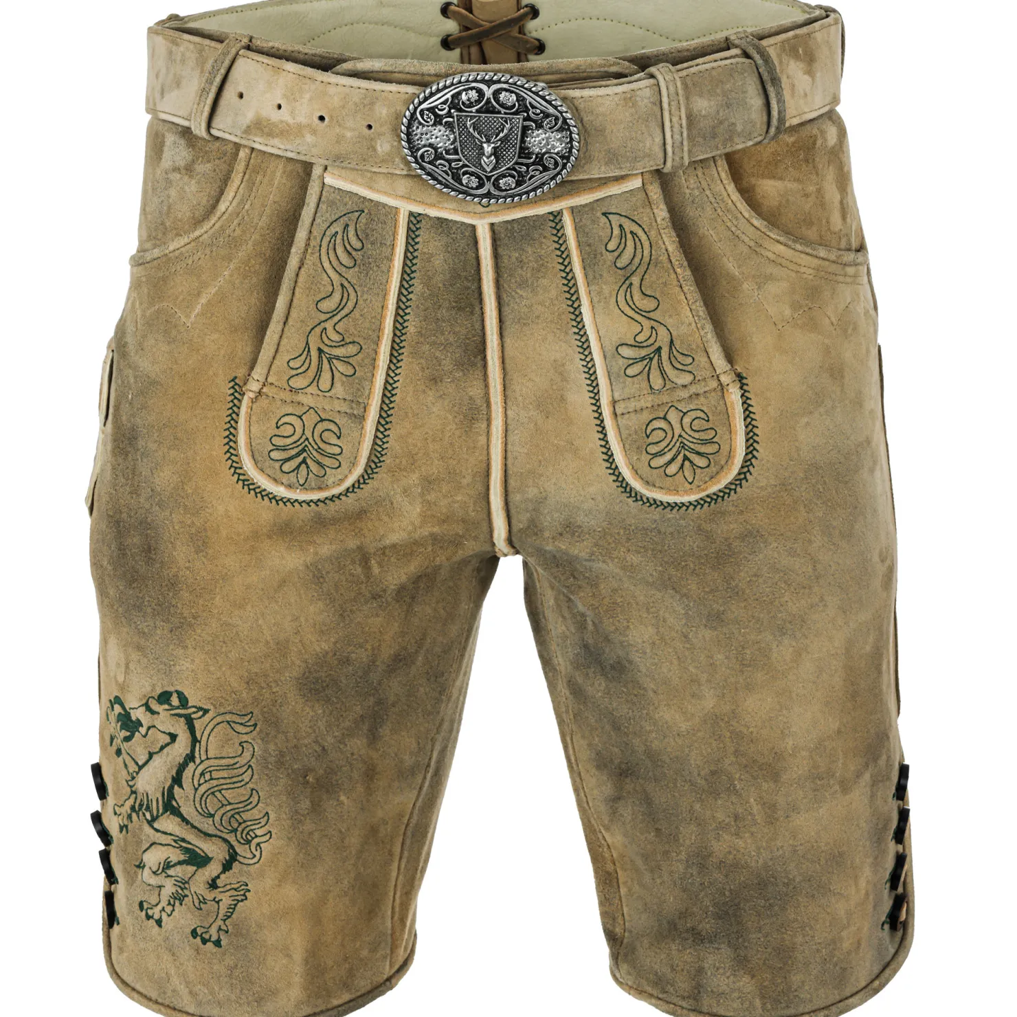 Zillertaler Trachtenwelt Lederhosen-Herren Hirschlederhose "Steiermark", Hell Braun