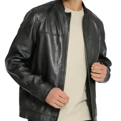 Zillertaler Trachtenwelt Jacken-Herren Lederjacke aus echtem Lamm-Nappa, Schwarz