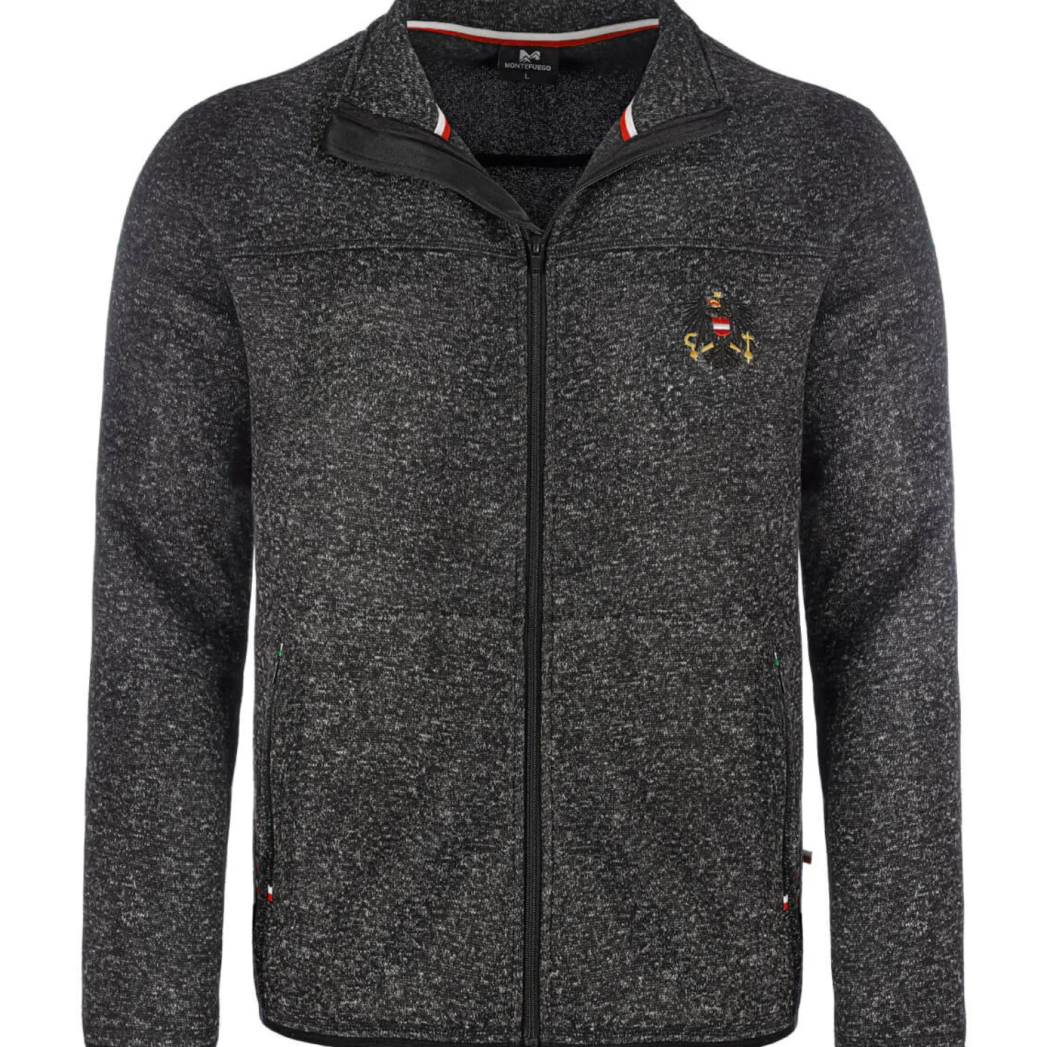 Zillertaler Trachtenwelt Jacken-Herren Strickfleece Jacke "Österreich", Anthrazit Grau