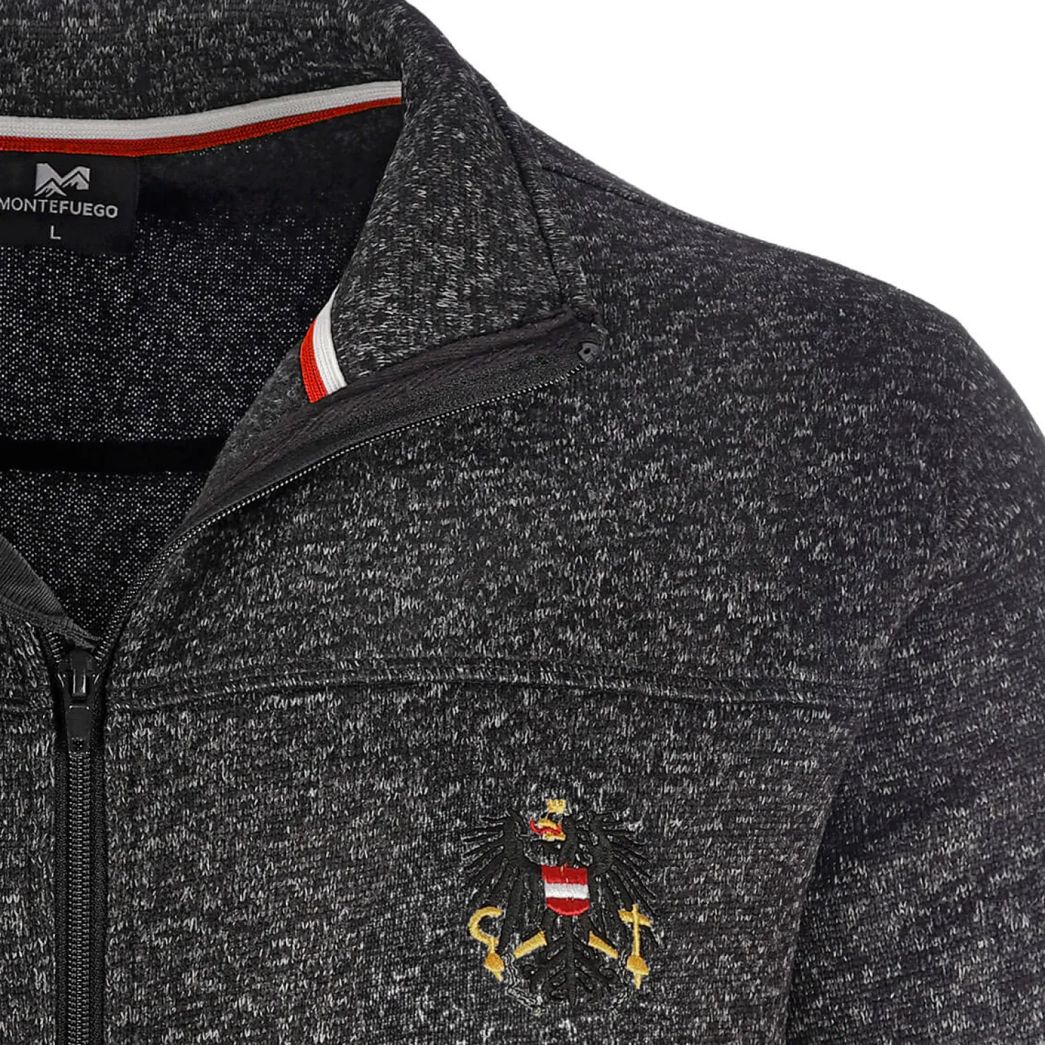 Zillertaler Trachtenwelt Jacken-Herren Strickfleece Jacke "Österreich", Anthrazit Grau