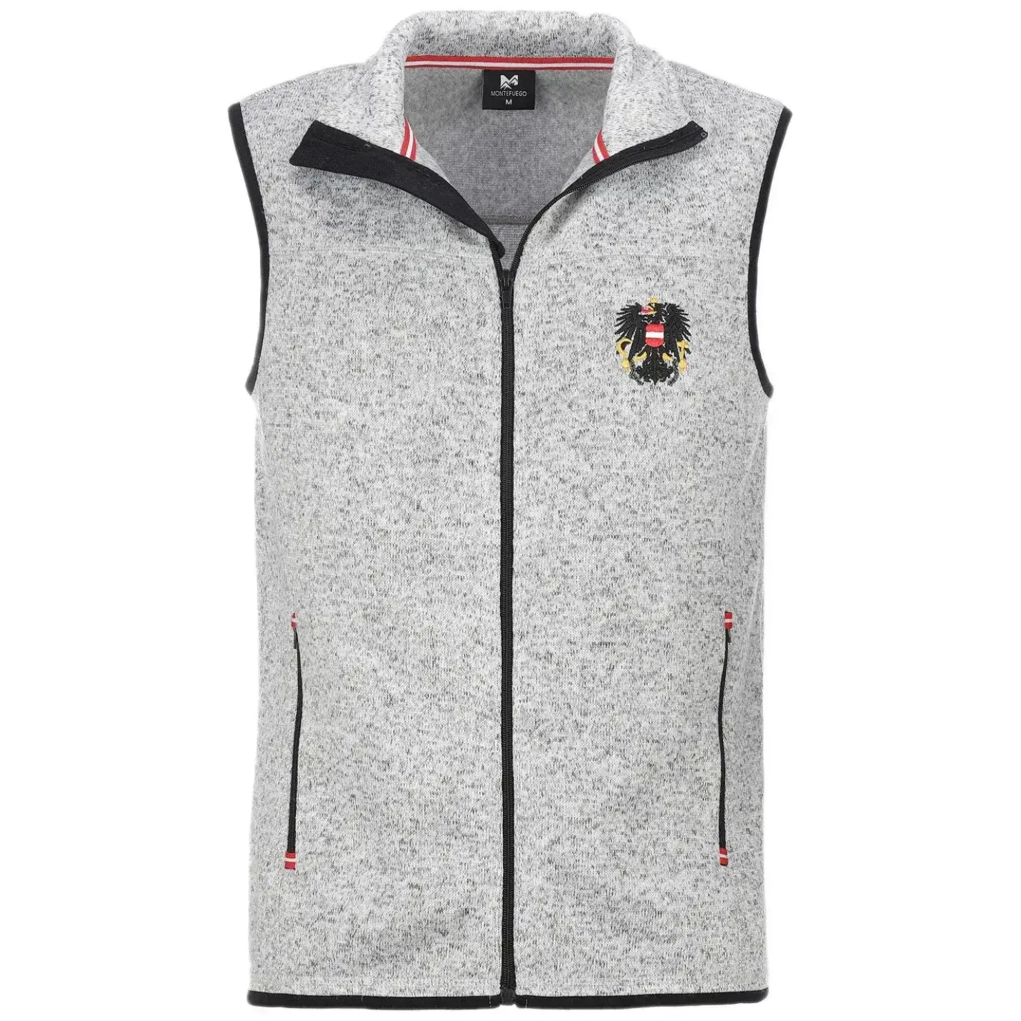 Zillertaler Trachtenwelt Jacken-Herren Strickfleece Weste "Österreich", Hell Grau